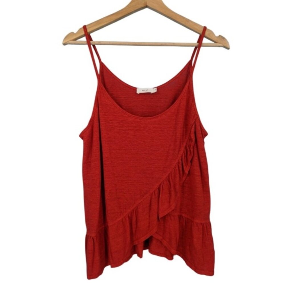 A.L.C. Womens Red Linen Ruffle Hem Camisole Top S